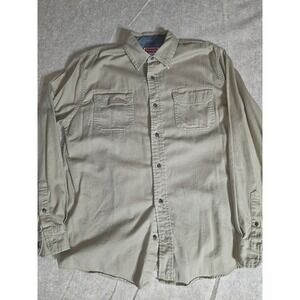 Wrangler Comfort Flex Mens Khaki Tan Long Sleeve Button Down Shirt Medium